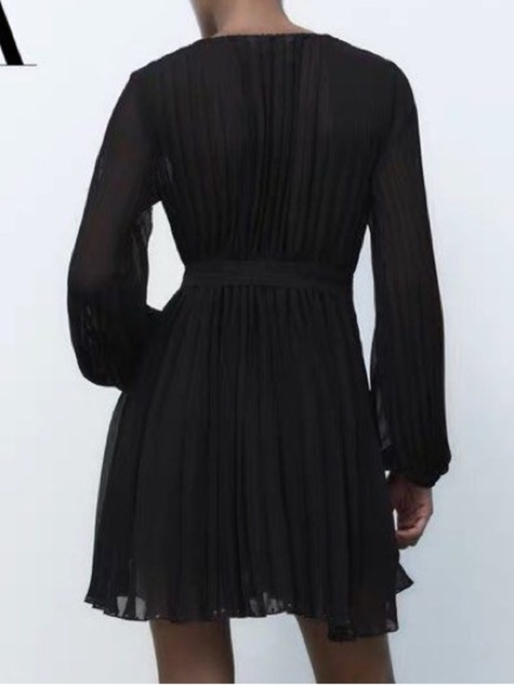 Zara Black Pleated Lace Up Long Sleeve Mini Dress XS - Picture 2 of 4